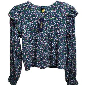 Polo Ralph Lauren Kids Large 12-14 Girls Floral Print Long Sleeve Top Size Navy